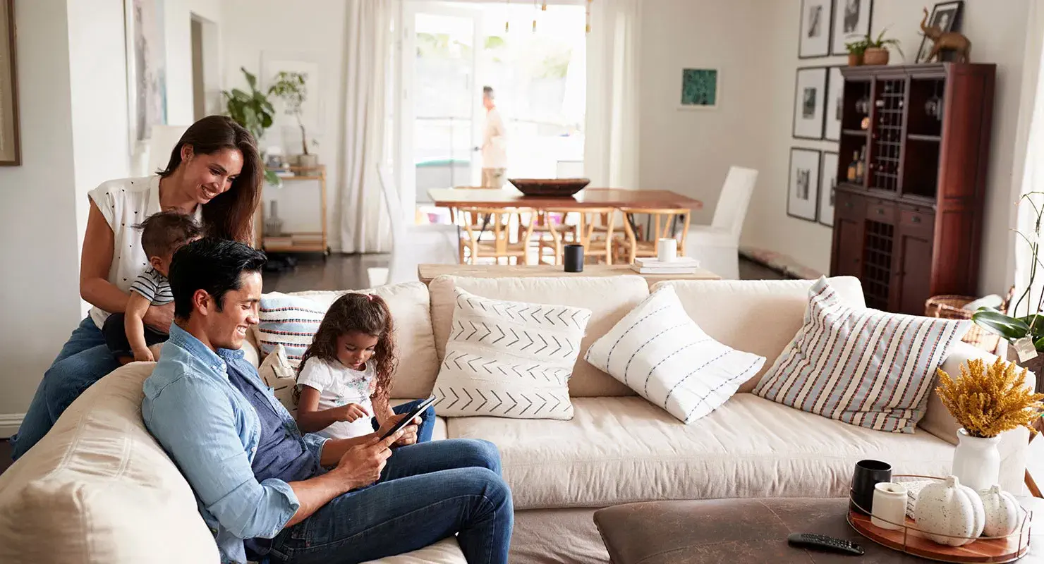 family in living room